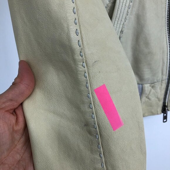 Aritzia Mackage Beige/Cream Lamb leather bomber style moto jacket size L - Picture 12 of 16